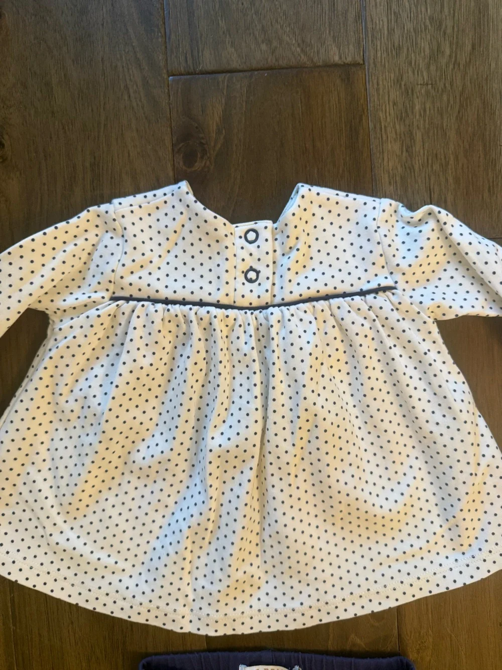 Beaufort Bonnet Company - Baby Girl Navy Leggings and White Polka Dot Top Set